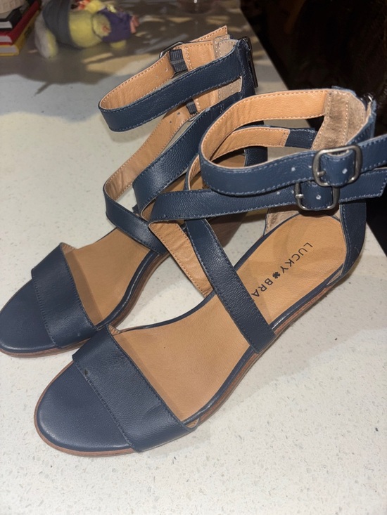 Lucky Brand Shoes - Lucky Brand Navy Strappy Flat Sandals with Ankle Buckle